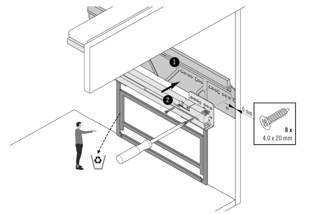 Mount the sides for the frame inside the cabinet.