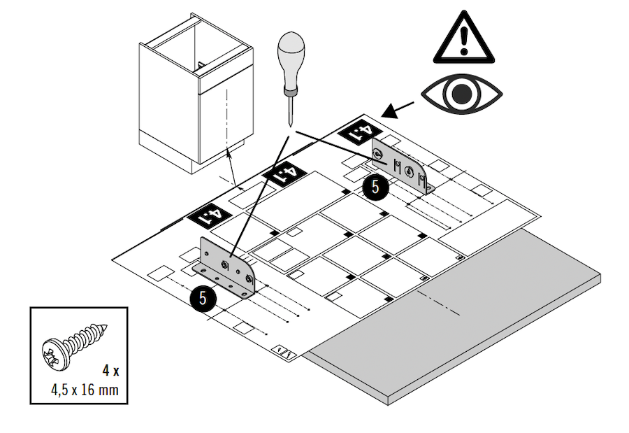 Mount the brackets to the cabinet door.