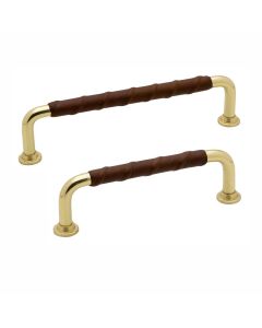 Cabinet Pull Handle 1353 - Polished Brass / Brown Leather