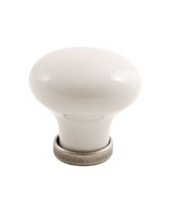 24136 Knob - White Porcelain / Tin