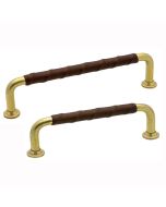 Pull Handle 1353 - Unpolished Brass / Brown Leather - Beslag Design
