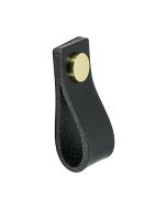 Cabinet Pull Handle Loop - Leather Black / Brass - Beslag Design