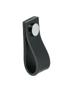Cabinet Pull Handle Loop - Leather Black / Polished Chrome - Beslag Design