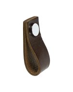 Cabinet Pull Handle Loop - Leather Brown / Polished Chrome