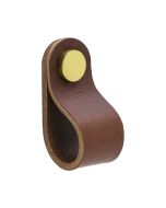 Loop Round Knob - Brown leather / Polished Brass - Beslag Design