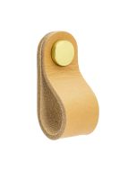Loop Round Knob - Natural leather / Polished Brass - Beslag Design